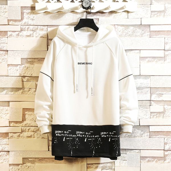 

patchwork printed hooded men's sweatershirt new style casual fashion hoodie drawstring man autumn winter long sleeves, Black
