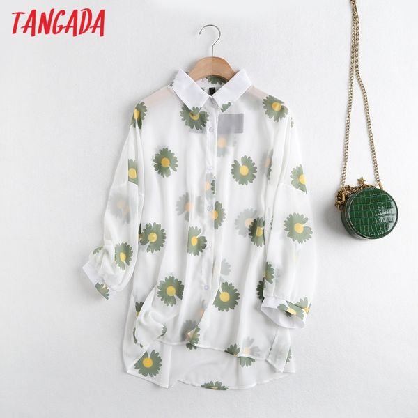 

tangada женщины цветочным принтом прозрачной блузке с длинным рукавом рубашки женские негабаритные шикарные топы 6d15, White