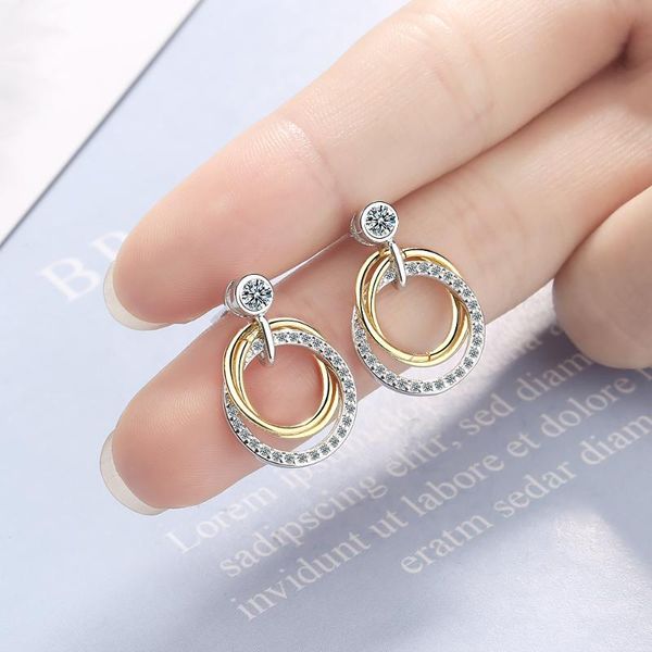 

double circle ring round gold cubic zirconia stud earrings for women 2019 fashion ladies jewelry jewellery wholesale accessories, Golden;silver