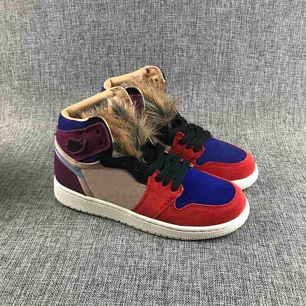 

good quality 1 high og aleali may women basketball shoes 1s faux hair tongues bordeaux rush red blue outdoor sports shoes fashion sneakers, White;red