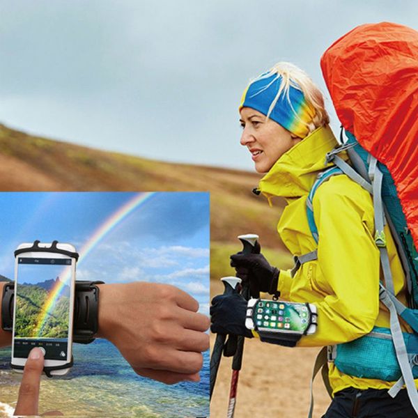 

outdoor rotatable running armband adjustable silicone phone holder case outdoor sports arm band strap arm warmers, Black