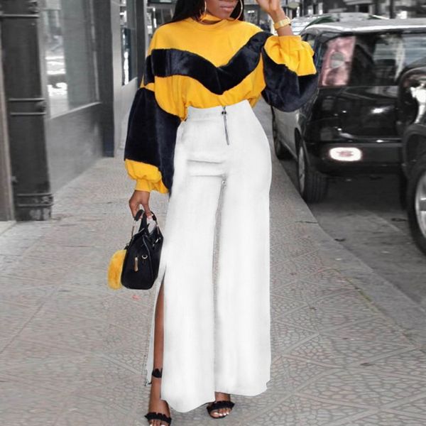 

lasperal work office high waist pants women black white zipper loose long winter trousers streetwear 2020 female wide leg pants