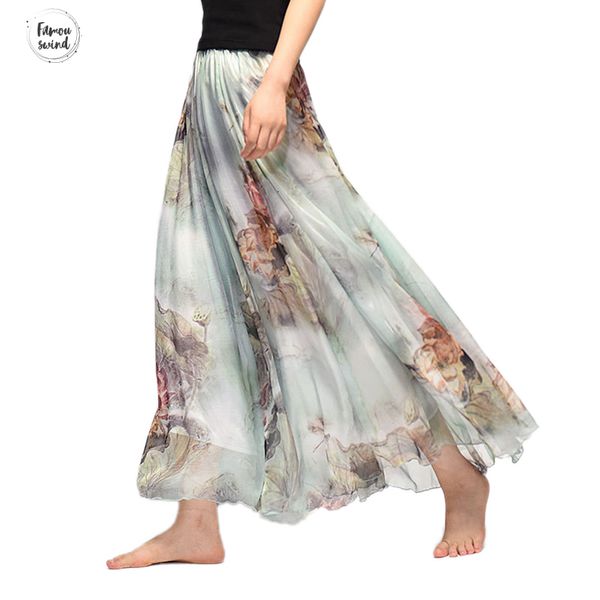 

summer elegant 2019 skirt women long chiffon saia beach maxi harajuku high waist tutu casual vestidos skirts print, Black