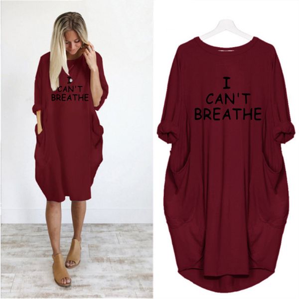 

i can't breathe women letter printed dresses fashion designer ladies dresses trendy casual loose long sleeve apparel summer new, Black