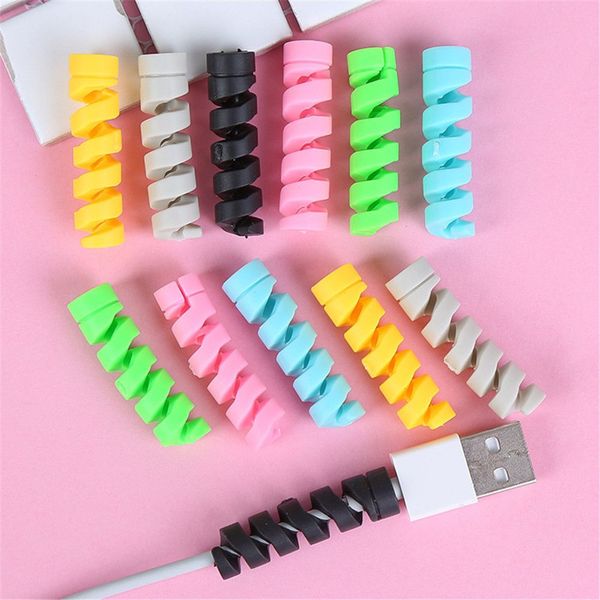 

10pcs cute spiral cable protector earphone cable desk set organizer wire data line holder winder wrap cord desk accessories gift