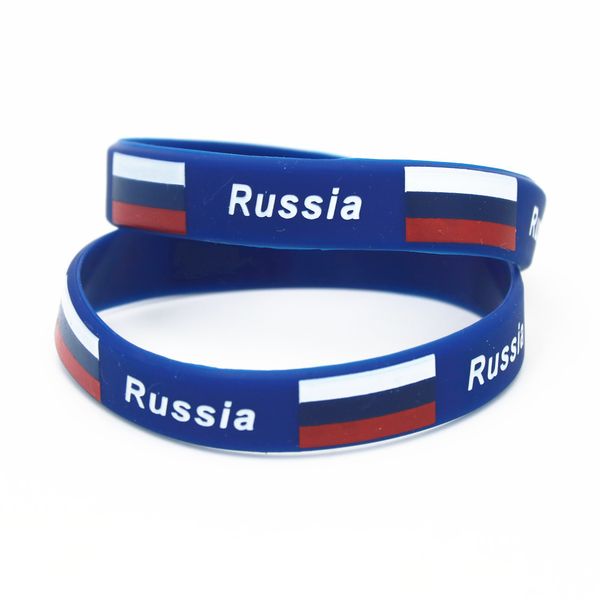 

1pc fashion russia football silicone wristband blue state flag sport rubber bracelet &bangles gifts adults size sh216, Golden;silver