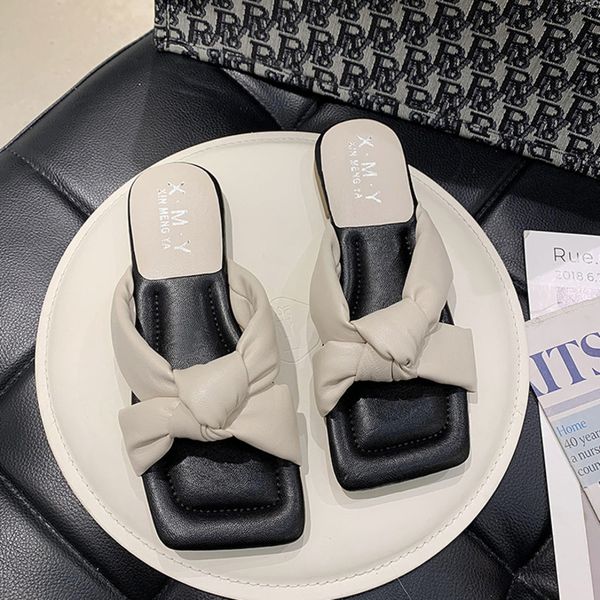 

2020 women beach slippers flat outside dress slides leather bow designers open toe sandals green summer woman casual shoes, Black