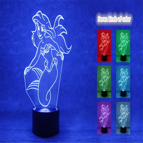 Lampada da tavolo/luce da tavolo touch 7 colori cambiati a forma di sirena 3D Illusion Gift LED Night # R45