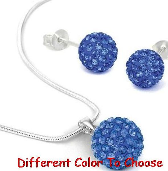 

10mm gh43 mix ab clay pave bead 16inch women men snake chain crystal crystal set earrings stud necklace gf24, Silver