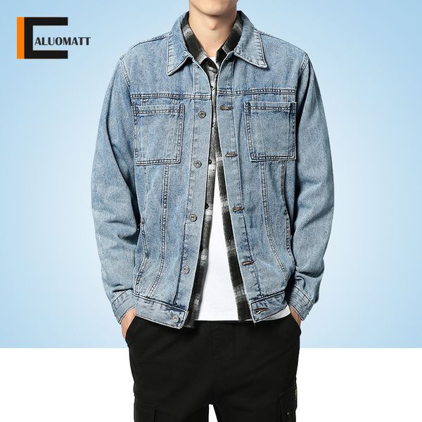 

mens denim coat 2020 solid turn-down collar jean jacket for men loose casual fashionable male coats man outwear bomber jacket, Black;brown