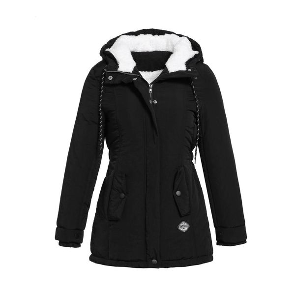 

ricorit women parkas winter jacket hooded thick cotton plus size warm female coat fashion mid long wadded coat jacket outwear, Black