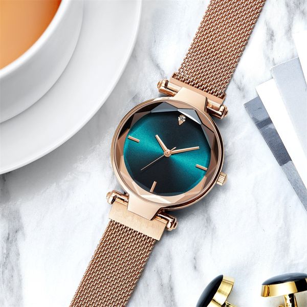

luxury fashion magnetic women watches rose gold stainless steel mesh strap ladies quartz wristwatches minimalist female clock, Slivery;brown