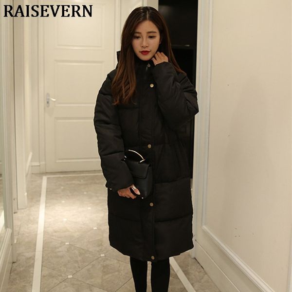 

winter women jacket casual solid thick warm long hooded parkas jackets female pocket streetwear hoodies coat outerwear, Black