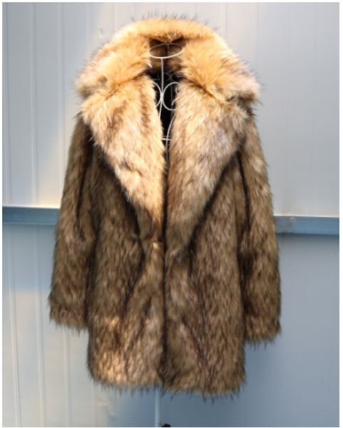 

mens mid-long jacket отворотом поддельный енотовидная мех одежда зима теплая сгущает пальто e9, Black