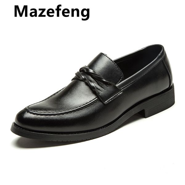 

2019 new men dress shoes male gentlemen leather formal shoes men business office wedding slip on flat high quality, Black