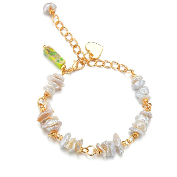 

charm bracelets irregular freshwater pearl bracelet for women link chain baroque real pearls natural stone pendant bangles female gift, Golden;silver
