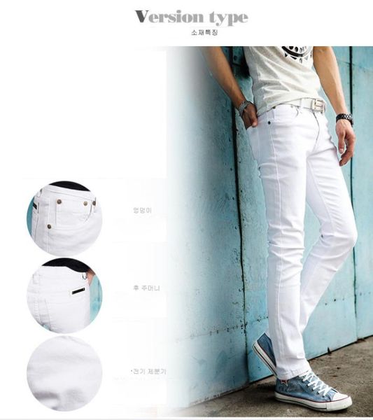

new fashion slim male white jeans men's trousers mens casual pants skinny pencil pants boys hip hop pantalon homme, Blue