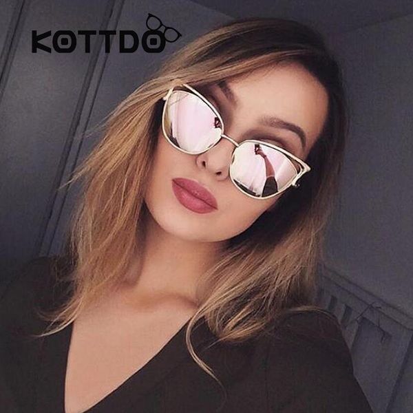 

2017 classic cat eye metal women sunglasses brand retro vintage glasses sunglasses women mirror rose gold, White;black