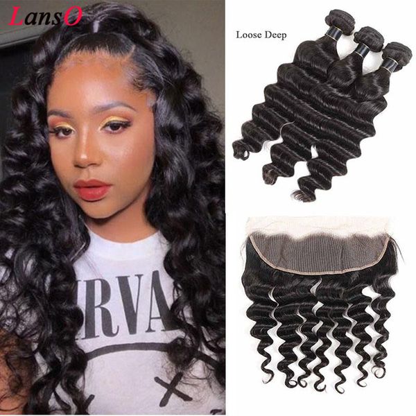 

бразильские виргинские утки человеческих волос с фронтальными сыпучими deep 3 связки body wave удлинители прямыми волос с 13x4 кружевом лобн, Black;brown