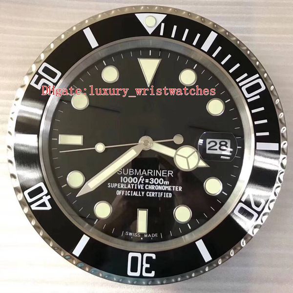 

9 colors new wall clock stainless 116610 116610lv 34cm x 5cm blue luminescent magnifying glass date vk quartz home decoration wall clocks, Slivery;black