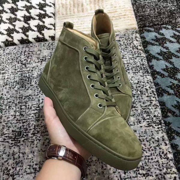 

3a new mens womens high green suede red bottom casual shoes,fashion gentleman designer lace-up sneakers size 36-46, Black