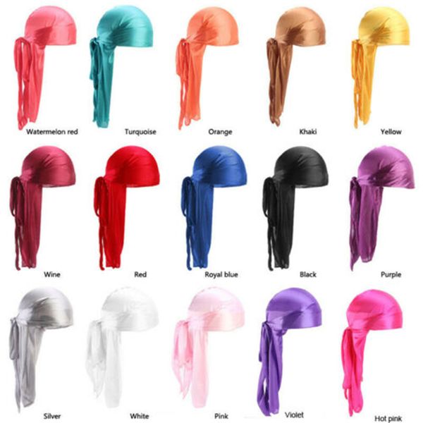 

silky durag long tail dorag durags premium silk wave waver caps bandana turban wigs hip hop headwrap headband summer pirate hat ly527, Yellow