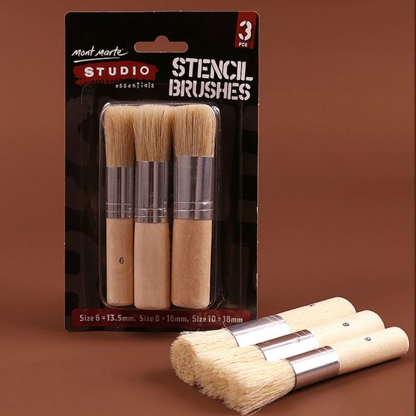 Penna per pittura a olio setola naturale acquerello Pittura Pennello per ombreggiatura strumento 3 pezzi set manico rotondo in legno NO.6 8 10