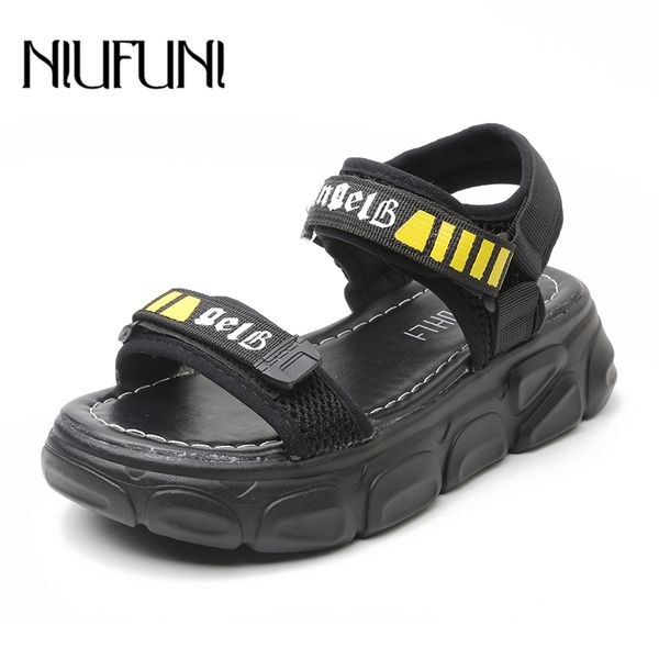 

flat shoes beach women's sandals niufuni wedge low heel hook&loop sandals platform flats casual shoes for women sandales femme, Black