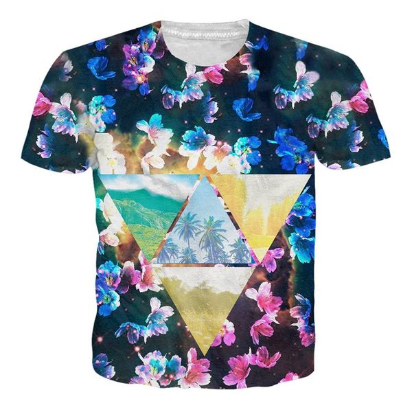 

3d print floral triangle casual summer slim tees t-shirts men camiseta poleras hombre shirt camiseta de hombre unisex, White;black