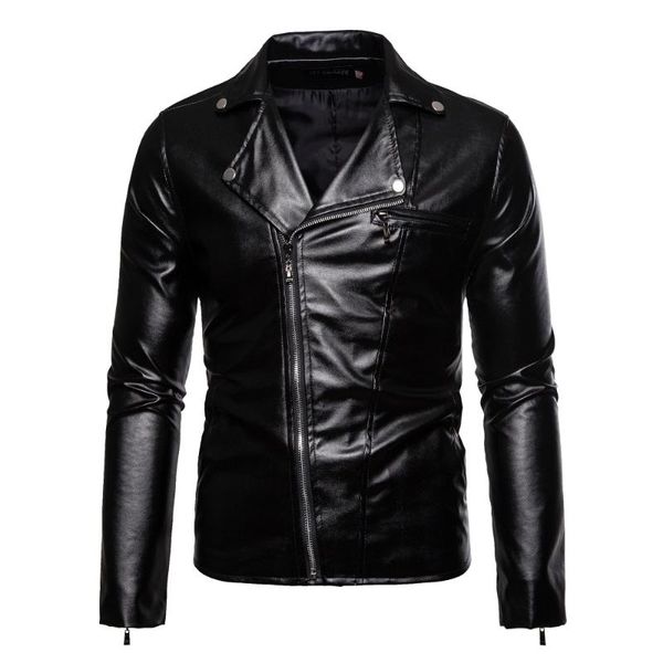 

men's leather jacket lapel pu leather short style casual men's motorcycle jacket, Black