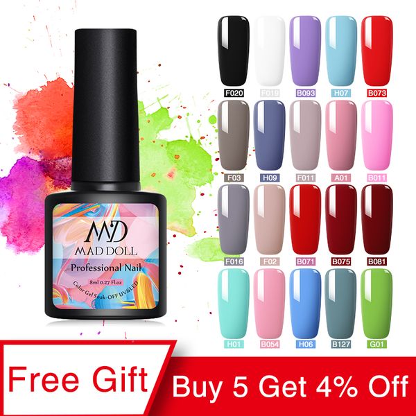 

mad doll 8ml purple red pink series colorful soak off gel polish uv gel varnish long-lasting one-scolor nail art diy