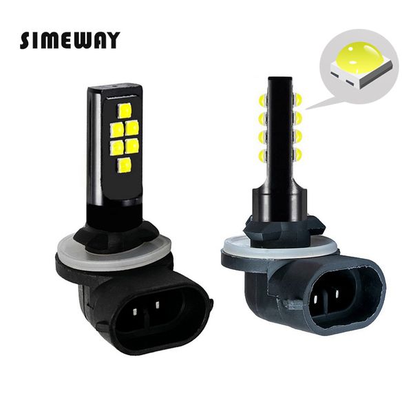 

2pcs car h27w 881 led fog light h1 h4 h7 hb4 9005 h16 bulb h3 h8 h11 12smd 3030 3000k yellow 6000k white auto leds light dc 12v