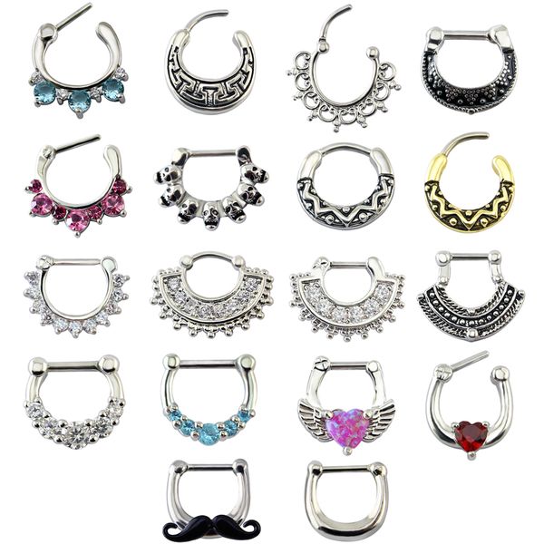 

mustache septum piercing jewelry nose ring16g surgical steel septum clicker jewelry septo ring cute clip on body, Slivery;golden