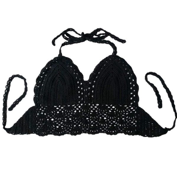 

crop lace knitted bra beach bikini halter camisole black
