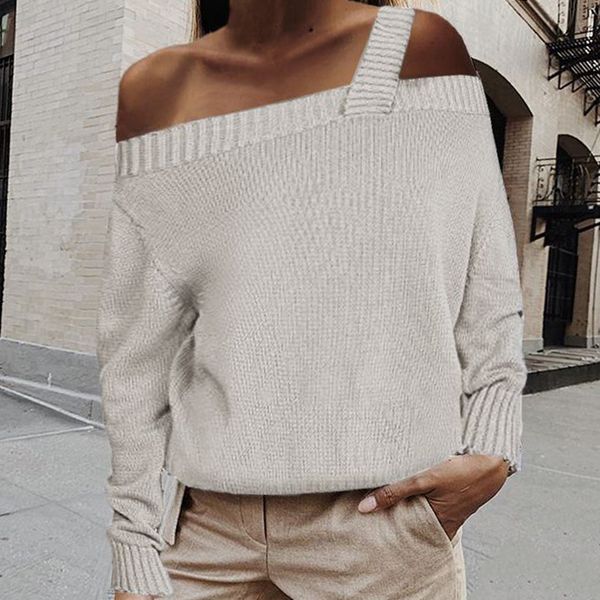 

off shoulder sweaters jumpers ladies straps knitted outwears winter autumn long sleeve knitwears and pullovers, White;black