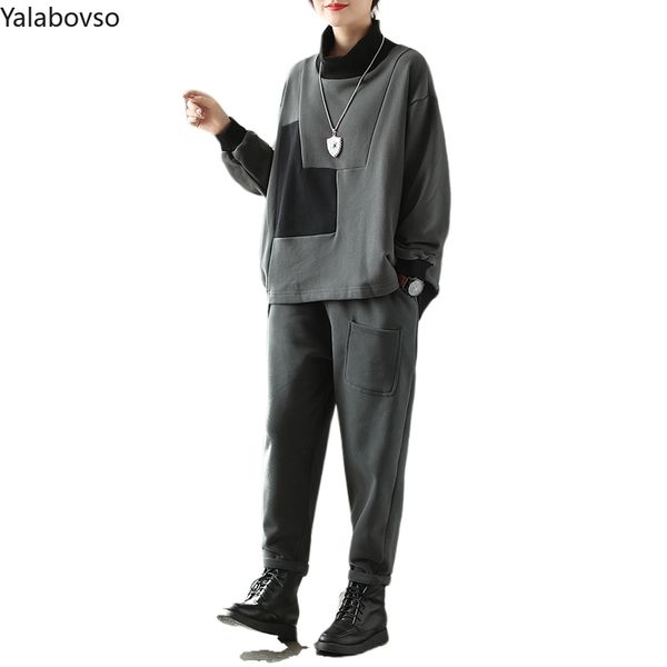 

two piece women suits casual loose cotton womens suit elastic waist pants+o neck t shrits women set casual tracksuit for, White