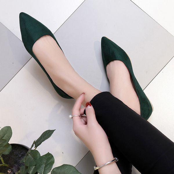 

2019 new women suede flats fashion basic mixed colors pointy toe ballerina ballet flat slip on shoes, Black