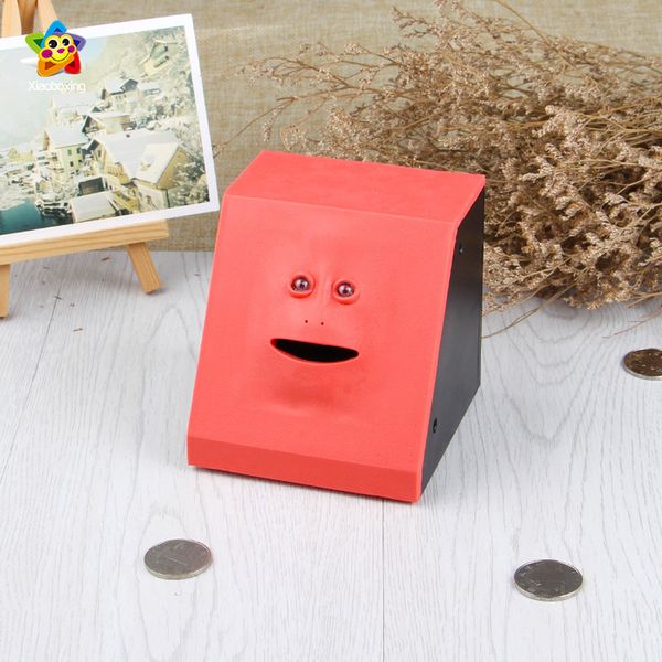 

human face piggy bank intelligent sensor will move the facial features automatically open mouth eating money box saving bank