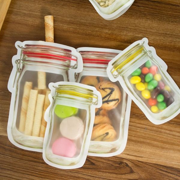 Reutilizável Mason Jar Zipper Bags Snack reutilizável Leakproof Food Saver Sandwich saco de armazenamento de cookies Alimentos Viagens Seal fresco Bag