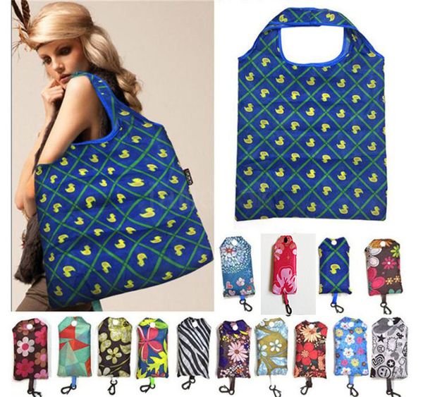 

portable shopping bag supermarket large-capacity folding shopping bag printing polyester women shopping durable storage bags da538