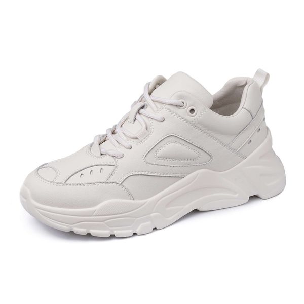 

2020 high fashion white sneaker genuine leather lace up casual med bottom platform concise breathable vulcanized shoes l23 y200424, Black