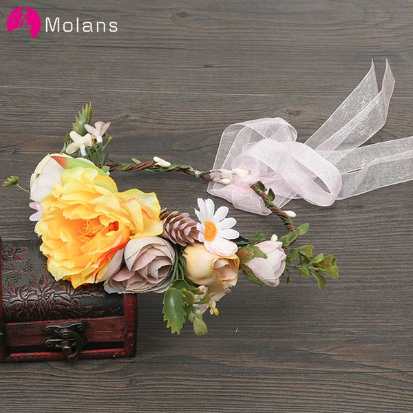 

molans bohemia big rose stimulation crown women headbands solid handmade woven rattan with ribbons hair accessories for wedding