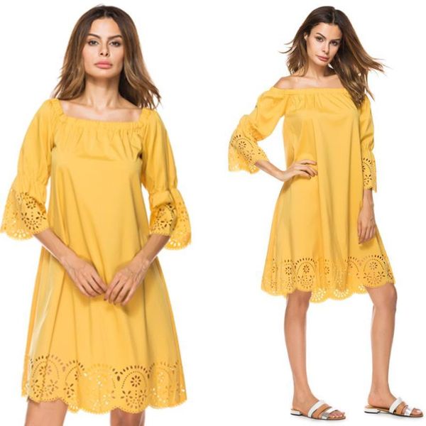

women's summer dress with three quarter sleeves with shoulderless, White