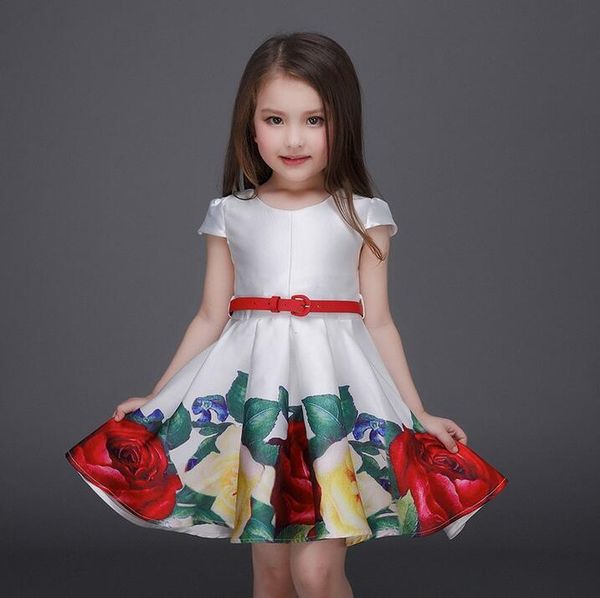 

ready to ship kids floral dresses for girls summer baby girl rose flower dress with belt children party dresses t200624, Red;yellow