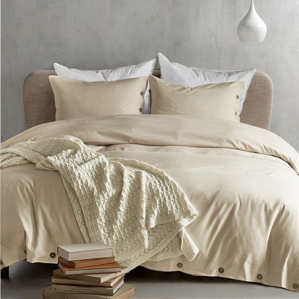 

simple solid bedding set 3pcs duvet cover pillowcase personality fashion button quilt cover pillow case home textile 3 piece set