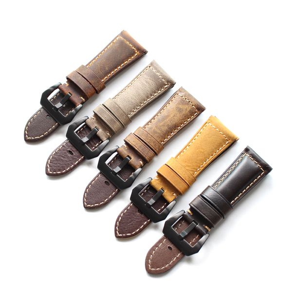 

20 22 24 26mm strap vintage genuine leather man universal strap accessory relojes hombre wrist for pam 44111, Black;brown