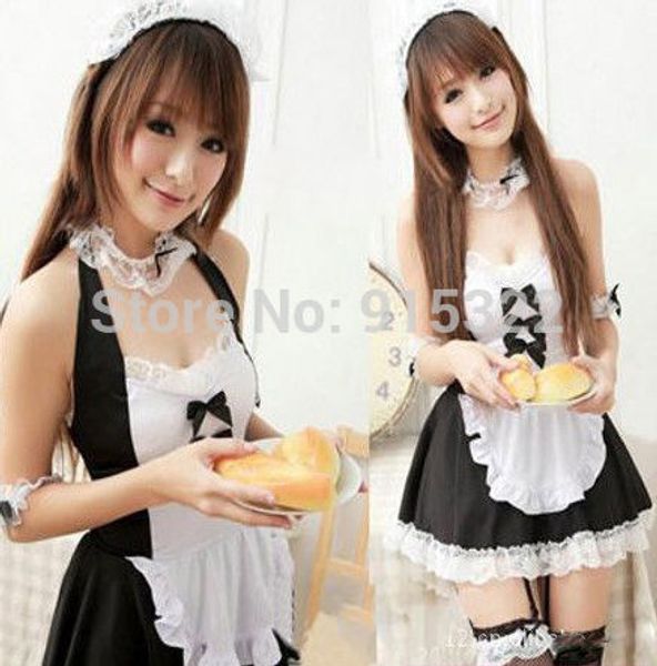 

новый сексуальный костюм милый черный рябить лолита горничная наряд косплей маскарадное платье + стринги