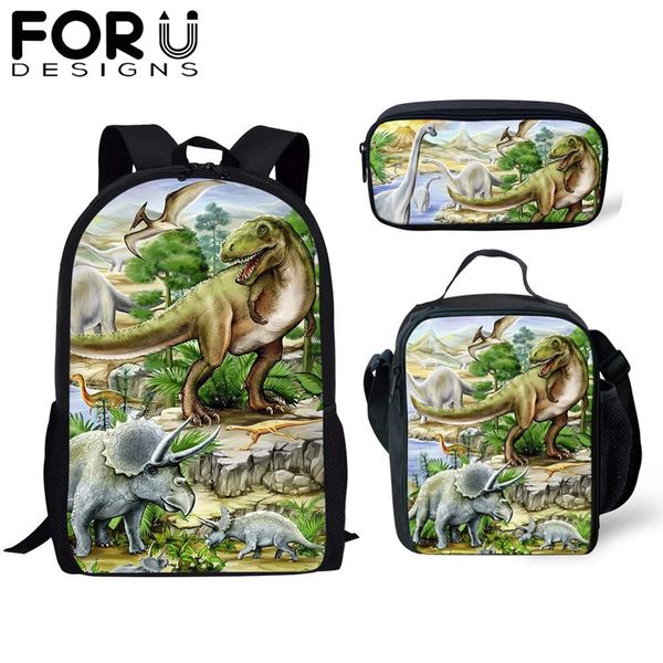 

forudesigns 3 pcs/set 3d dinosaur print backpack student animals world schoolbag jurassic dinosaur kids child gift boy bookbag