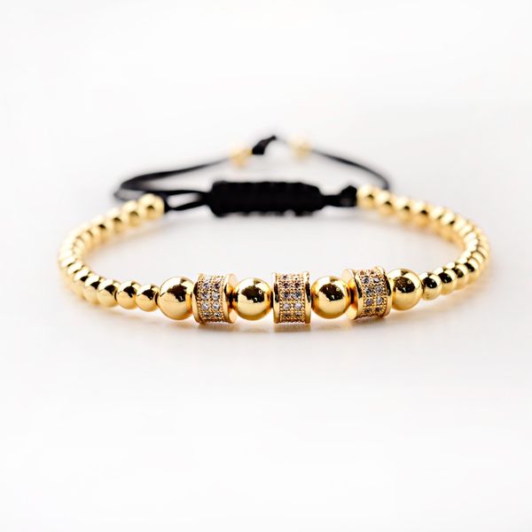 

2020 charm gold cz cylinder copper beads bracelet men fashion jewelry trendy bracelet femme braiding macrame, Black