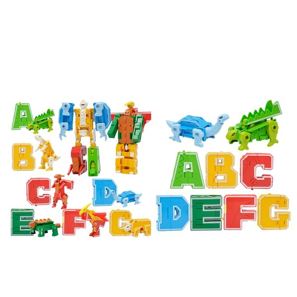 

2 set kids dinosaur letter block transforming robot fun toy a b c d e f g